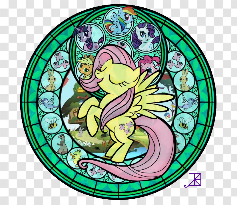 Applejack Stained Glass Fluttershy Window Pinkie Pie - Mythical Creature - Babyfaust Transparent PNG