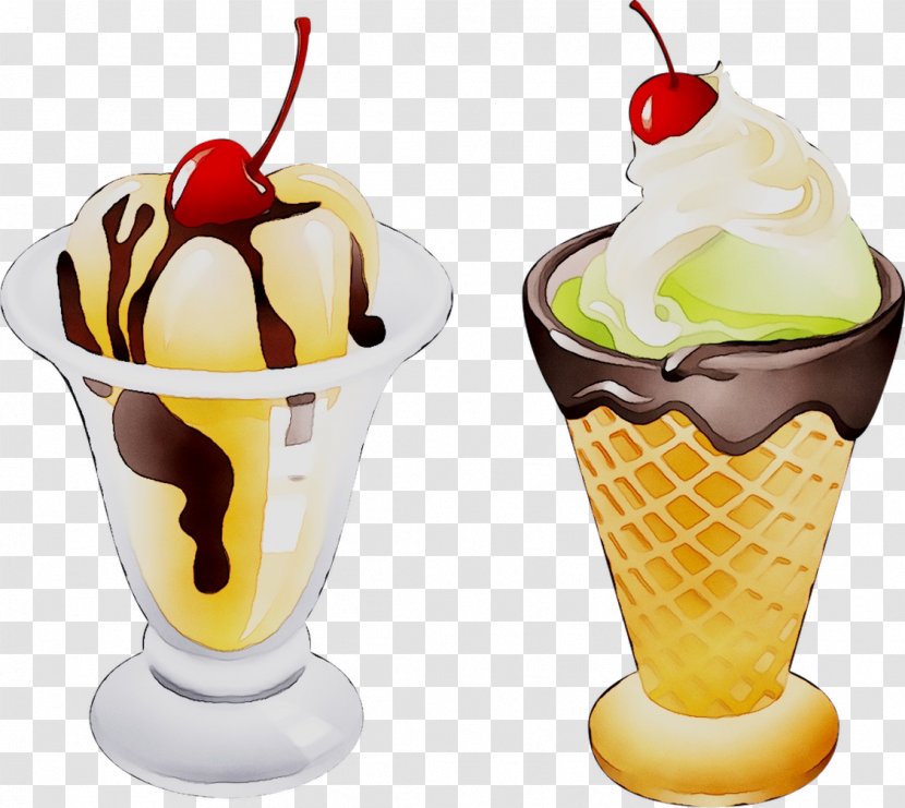 Sundae Ice Cream Cones Gelato Cupcake - Dessert - Drawing Transparent PNG