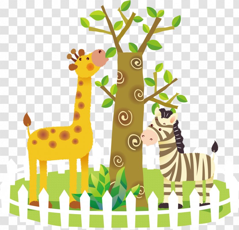 Animation Zoo - Rgb Color Model - Zebra And Giraffe Eating Leaves Vector Transparent PNG