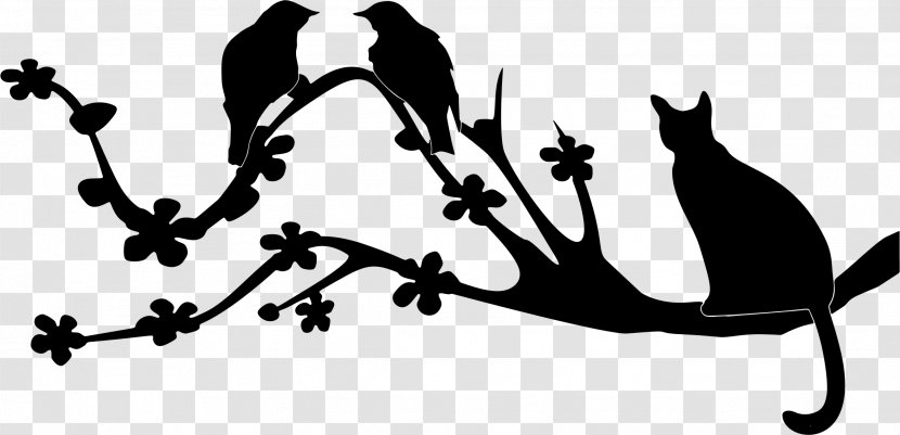 Bird Cat Silhouette Branch Clip Art - Portrait - Birds Transparent PNG