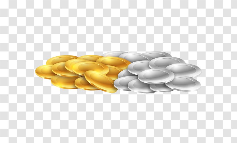 Gold Coin Euclidean Vector - Yellow - And Silver Coins Pile Transparent PNG