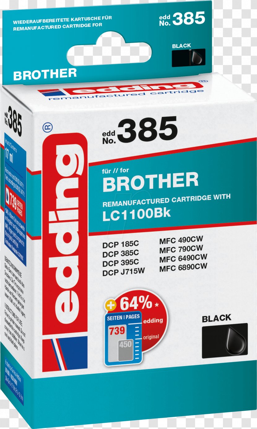 Ink Cartridge Inkjet Printing Brother Industries LC-1100 BK Black Hardware/Electronic - Printer Transparent PNG