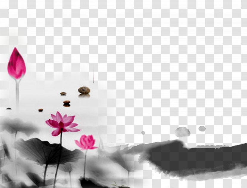 Ink Wash Painting Chinoiserie Watercolor Brush - Sky - Free Landscape Lotus Surface Matting Material Transparent PNG