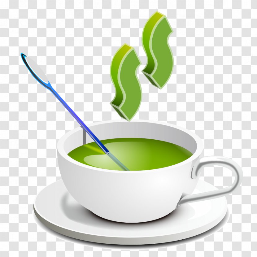 Green Tea Coffee Cup White - Saucer - Creative Transparent PNG
