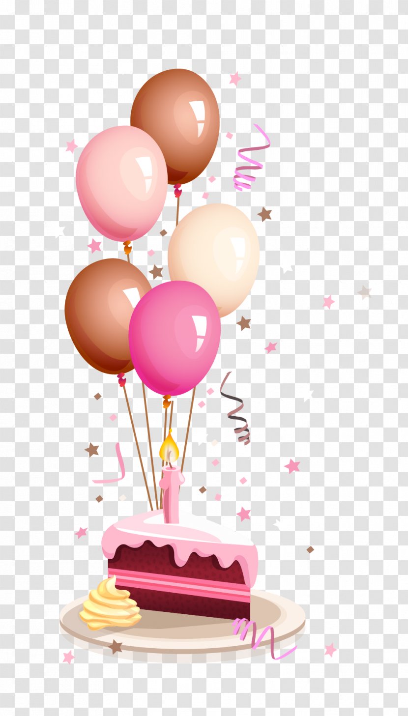 Happy Birthday To You Wish Greeting Card - Candle - Colorful Balloons And Cake Cartoon Transparent PNG