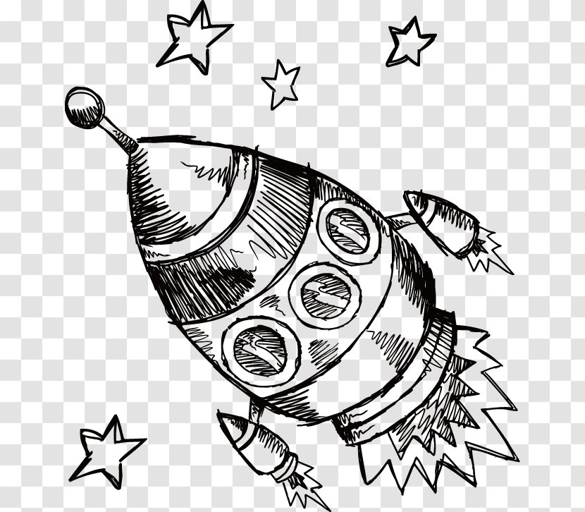 Visual Arts Black And White Drawing Clip Art - Watercolor - Rocket Transparent PNG