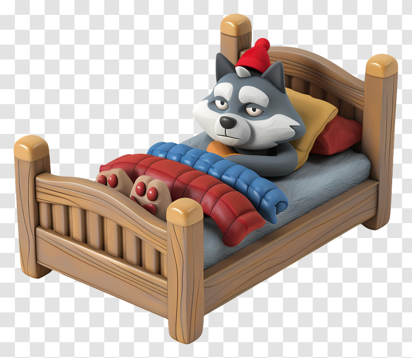 Cartoon Bed - Cozy Raccoon Sleeping In Wooden Bed Transparent PNG