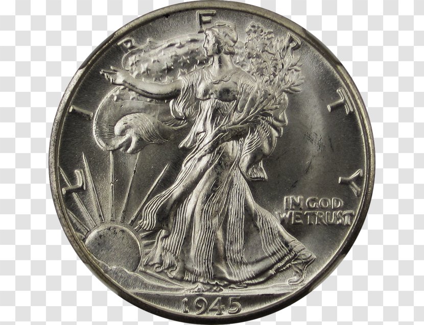 Walking Liberty Half Dollar Coin Silver - Barber Coinage Transparent PNG