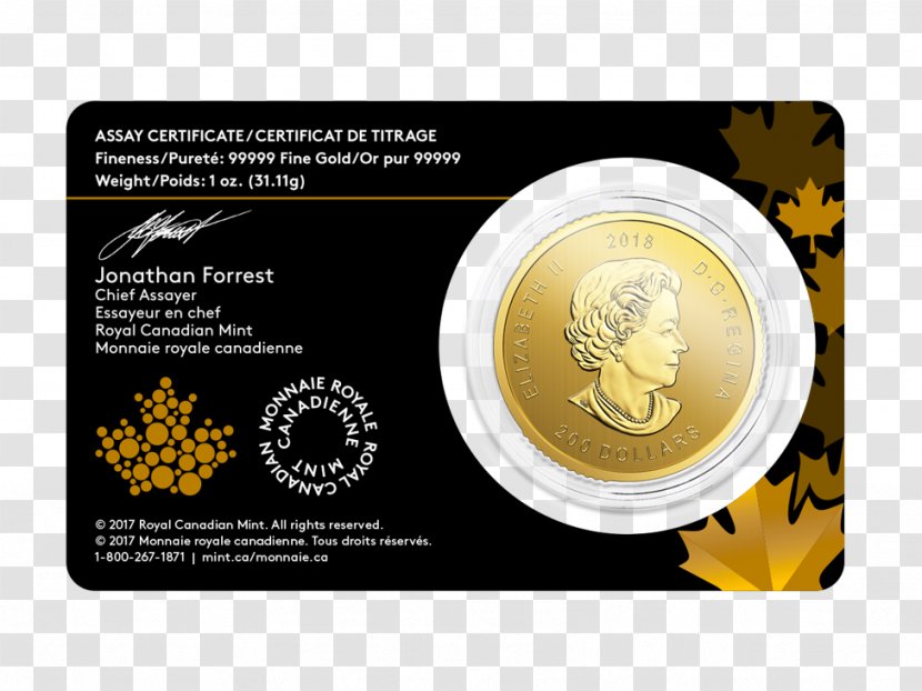 Bullion Coin Royal Canadian Mint Gold - Fineness - Golden 2018 Transparent PNG
