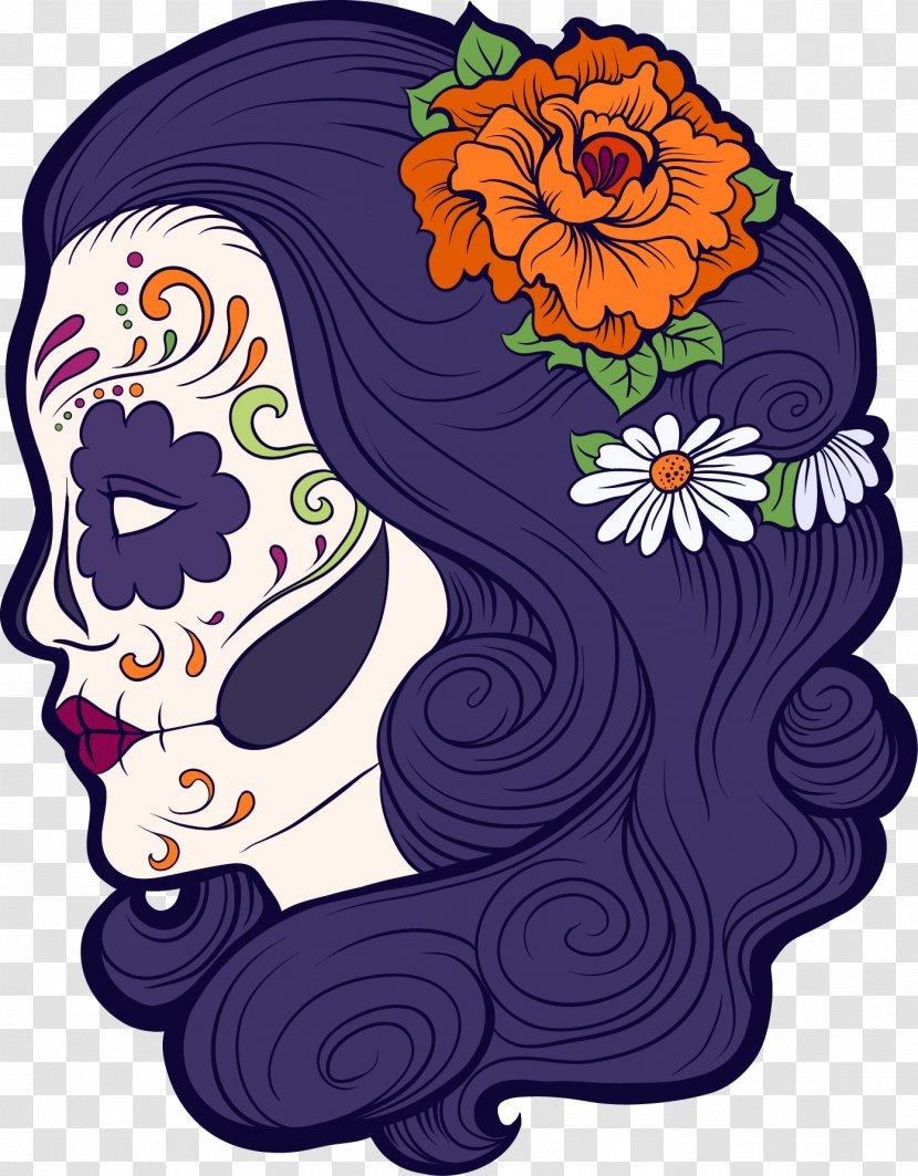 Calavera Coloring Book Skull Day Of The Dead - Art - Purple Makeup Transparent PNG