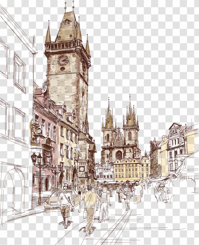 Prague Santa Maria Della Spina Drawing Sketch - Cathedral - Town Transparent PNG