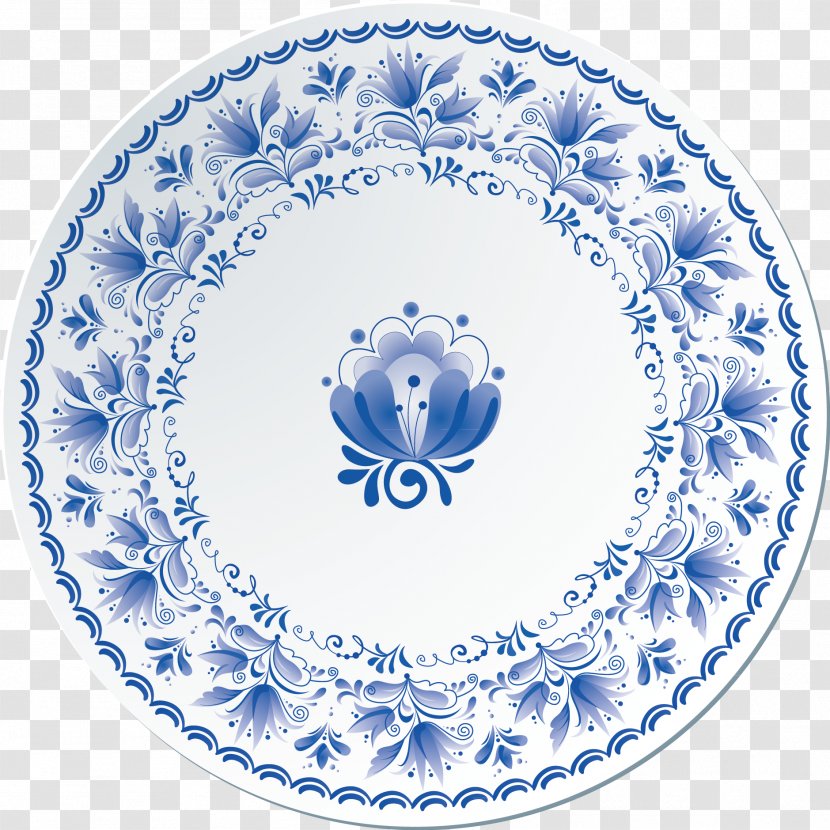 Russia Ornament Plate Gzhel - Decorative Disc Base Decoration Design Transparent PNG