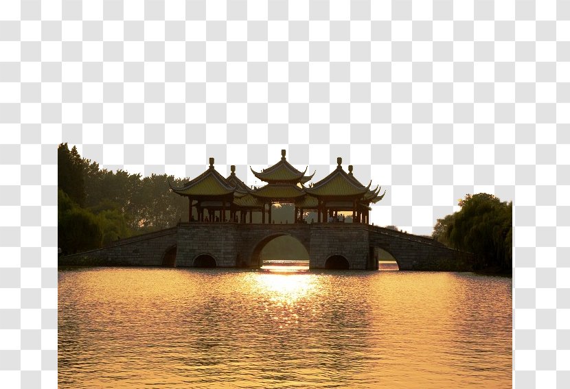 Slender West Lake Wuting Bridge Covered Photography - Historic Site - The Golden On Transparent PNG