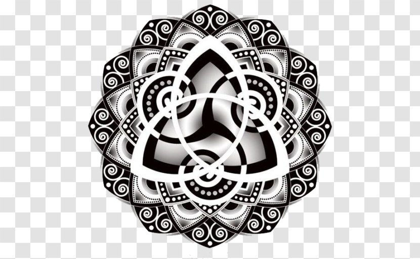 Celtic Knot Triquetra Tattoo Mandala Drawing - Black And White - Symbol Transparent PNG