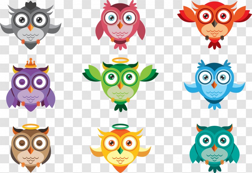 Owl Clip Art - Bird Of Prey - Colorful Cute Owls Vector Transparent PNG