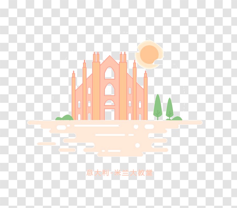 Text Illustration - Orange - Cartoon Milan Cathedral Transparent PNG