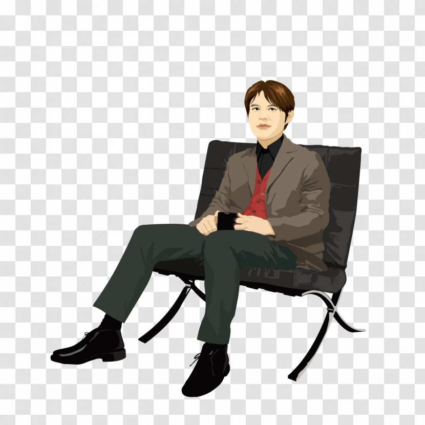 Man Sitting Position Clip Art - A MiddleAged On Chair Transparent PNG