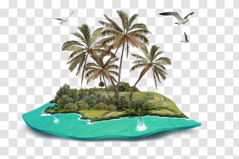 Pixel Beach Gratis Clip Art - Coconut Tree Island Landscape Decoration Pattern Transparent PNG