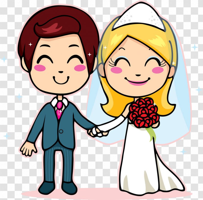 Marriage Echtpaar Drawing Clip Art - Cartoon - A Shy Bride, Groom Transparent PNG