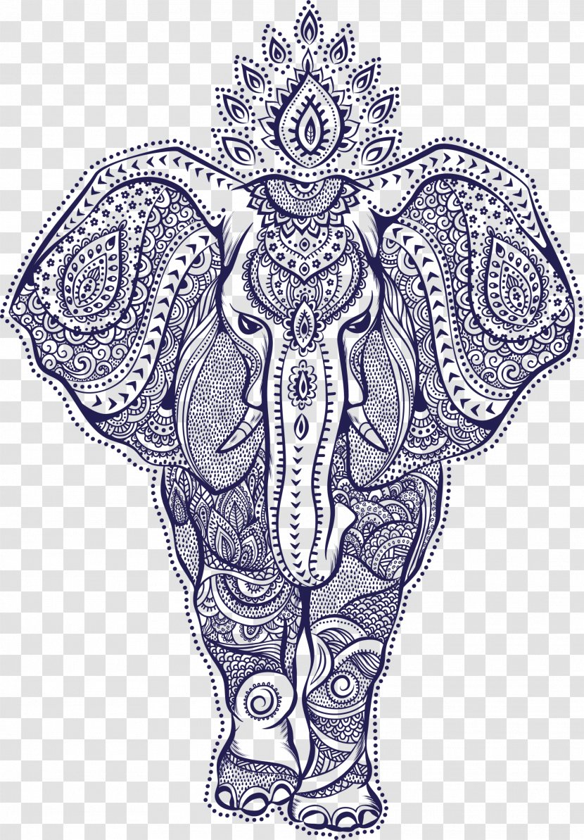 Indian Elephant Illustration - Symbol - Blue Line Transparent PNG