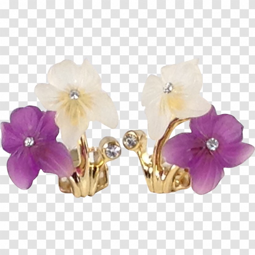 Earring Amethyst Glass Lilac Body Jewellery - Purple Flowers Transparent PNG