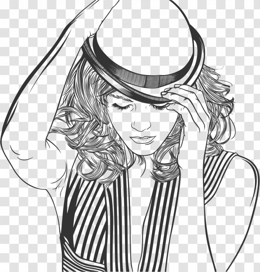 Woman With A Hat Line Art Clip - Frame Transparent PNG
