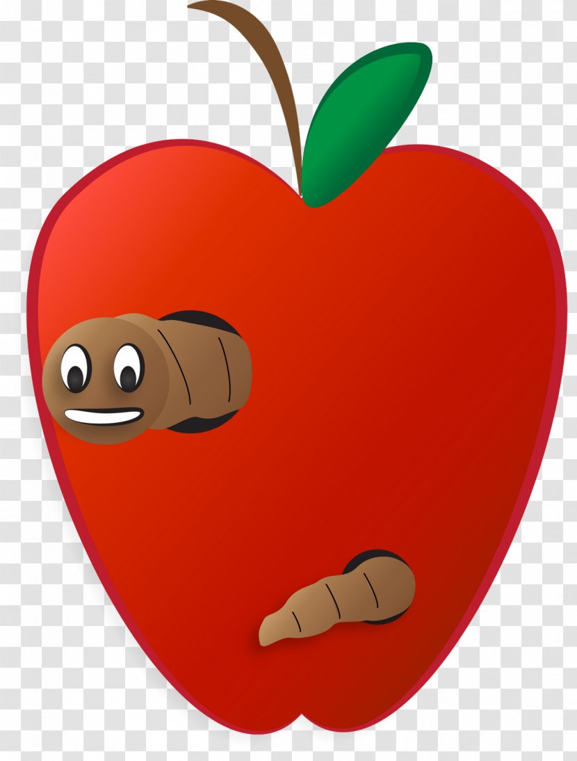 Cartoon Fruit Red Clip Art Apple - Heart - Worm Transparent PNG