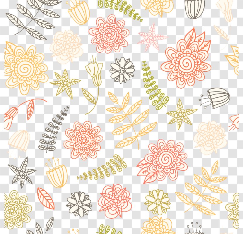 Flower Euclidean Vector Leaf - Painted Flowers And Leaves Seamless Background Transparent PNG