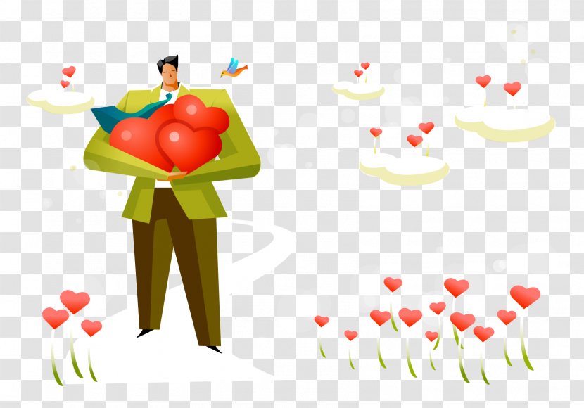 Drawing Illustration - Petal - Vector Color Business Man Holding Heart-shaped Flowers Transparent PNG