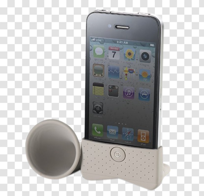 Feature Phone IPhone 4 Horn Loudspeaker Sound - Portable Media Player - On Stand Transparent PNG