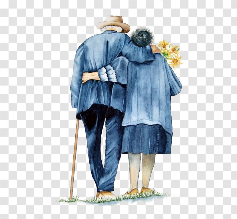 Mutual Support Of The Old Couple Back - Marriage - Standing Transparent PNG