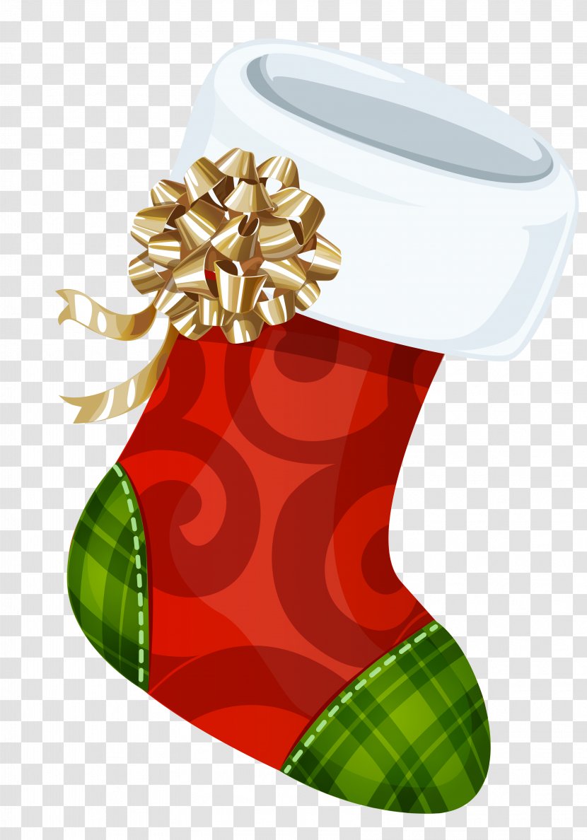Christmas Stocking Clip Art - Product Design - With Gold Bow Picture Transparent PNG