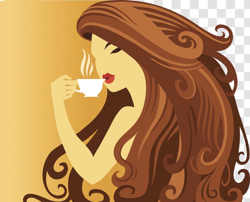 Coffee Tea Caffxe8 Americano Cafe Illustration - Cartoon - Elegant Lady Decorative Map Transparent PNG