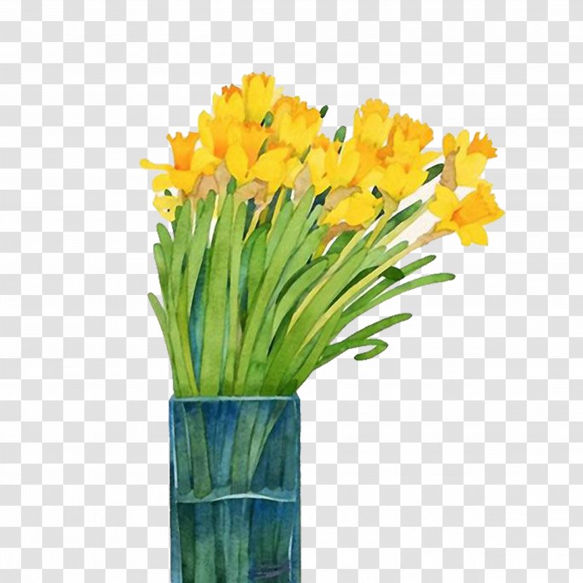 Narcissus Watercolor Painting Daffodil - Vase Transparent PNG