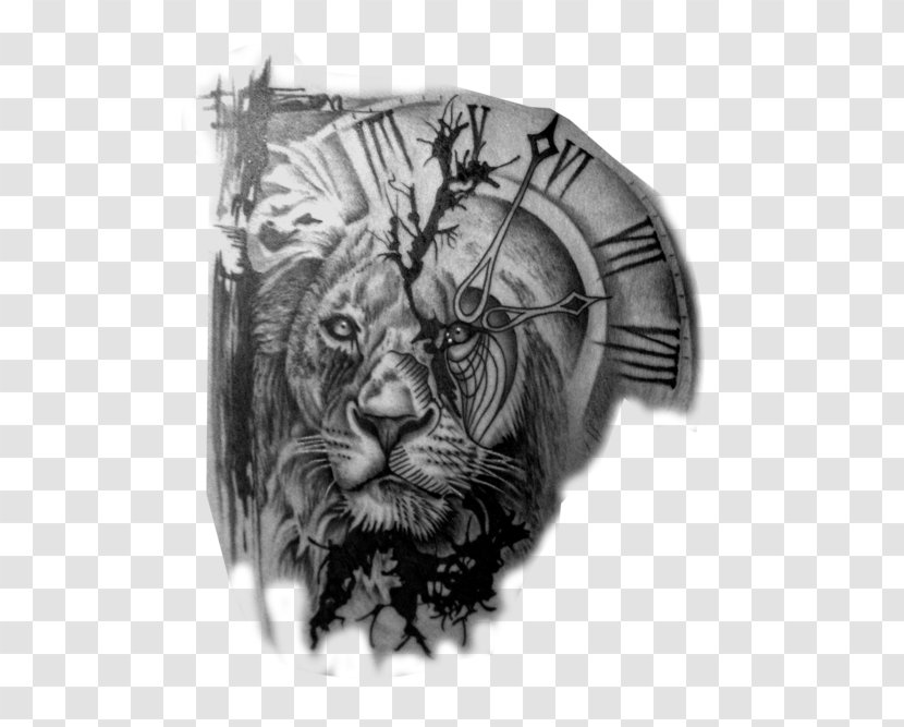 Lion Tattoo Artist Clock Black-and-gray Transparent PNG