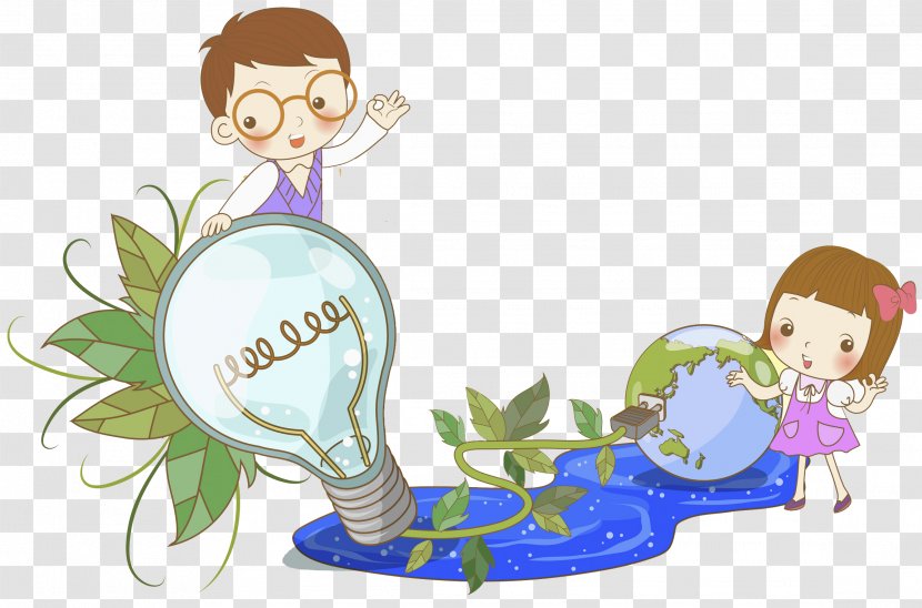 Energy Conservation Illustration - Heart - Green Bulb Transparent PNG