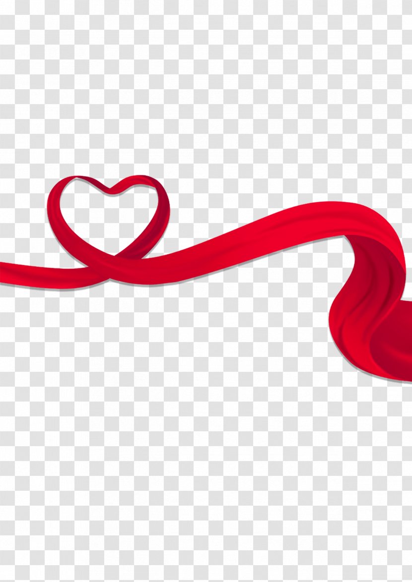Heart Silk Ribbon - Watercolor - Red Transparent PNG