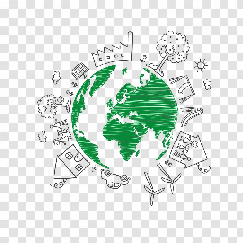 Earth Day Drawing Illustration - Poster - Hand Painted The Village Transparent PNG