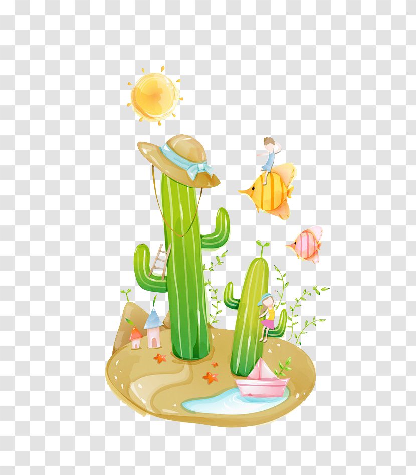 Cactaceae Illustration - Food - Cactus And Fish Transparent PNG