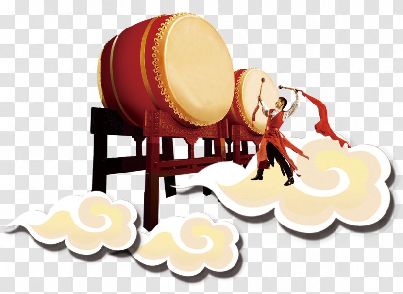 China Drum - Text - Red Clouds Transparent PNG