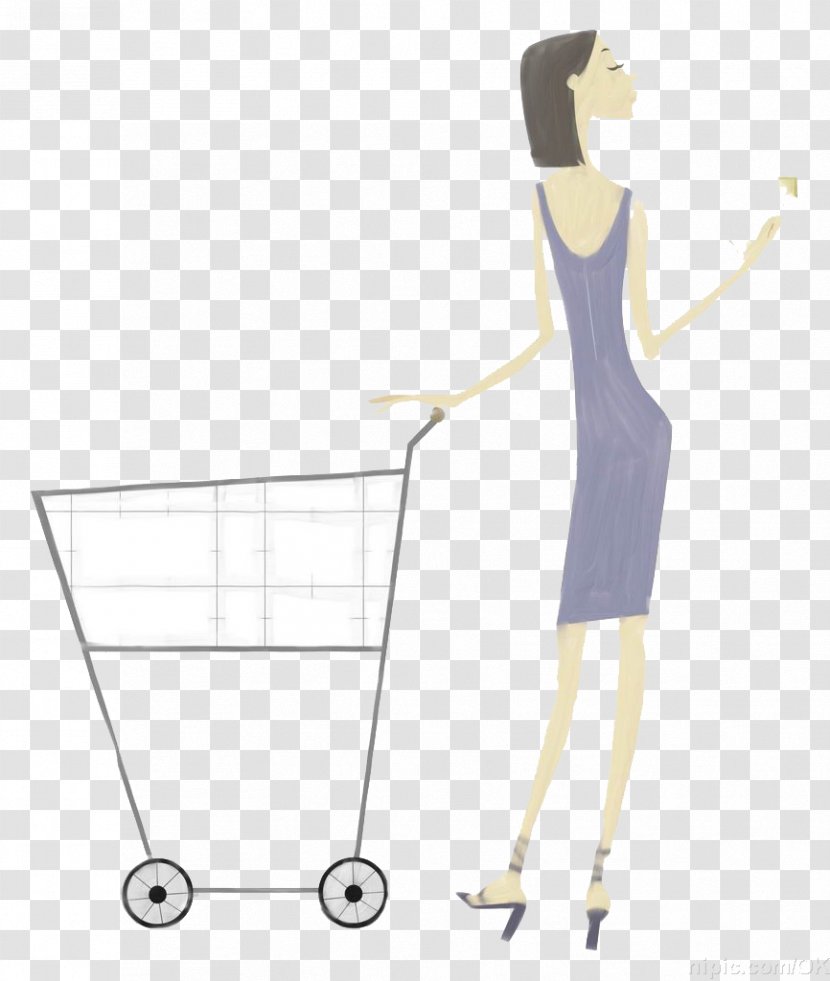 Woman Shopping Cart Cartoon - Heart - Blue Dress Transparent PNG