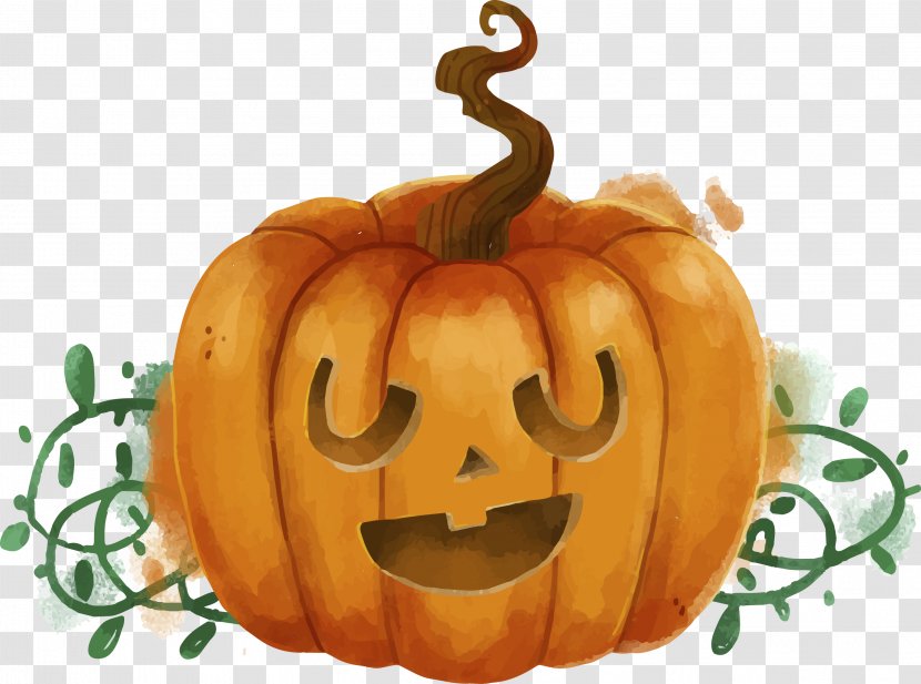 Jack-o'-lantern Calabaza Winter Squash Gourd Pumpkin - Watercolor Painting - Funny Halloween Head Cartoon Transparent PNG