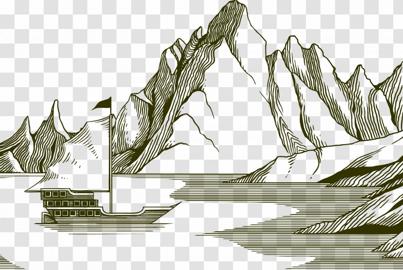 Drawing - Grass - Hand Painted Mountain Sailboat Transparent PNG