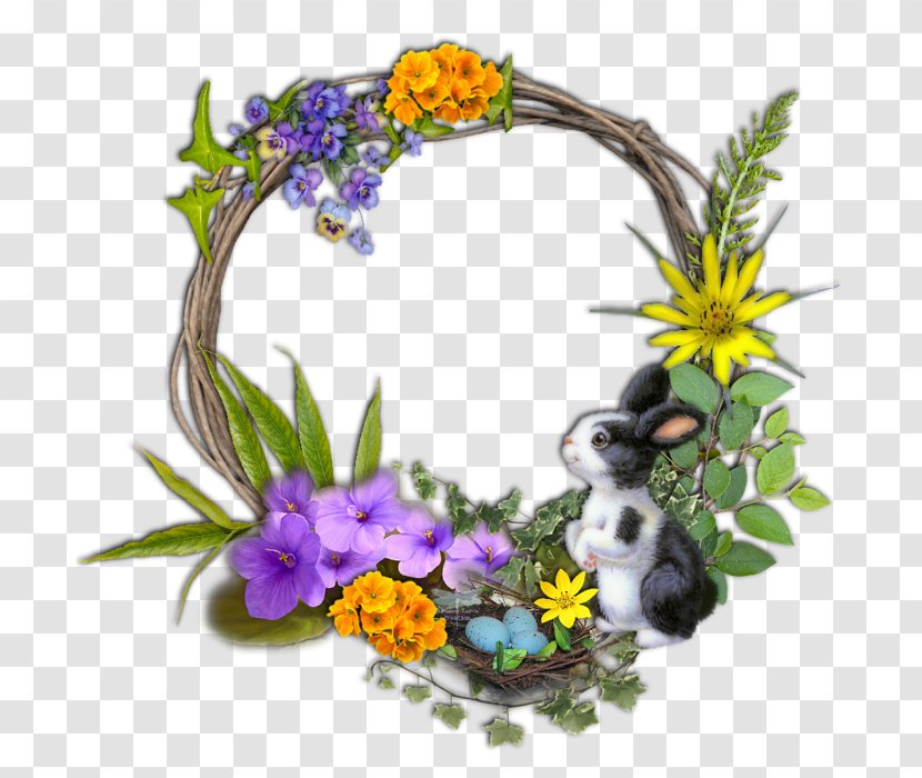 Easter Bunny Egg Wreath Postcard - Image Editing Transparent PNG