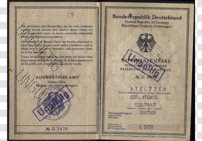Germany United States Document German Passport - Paper Transparent PNG