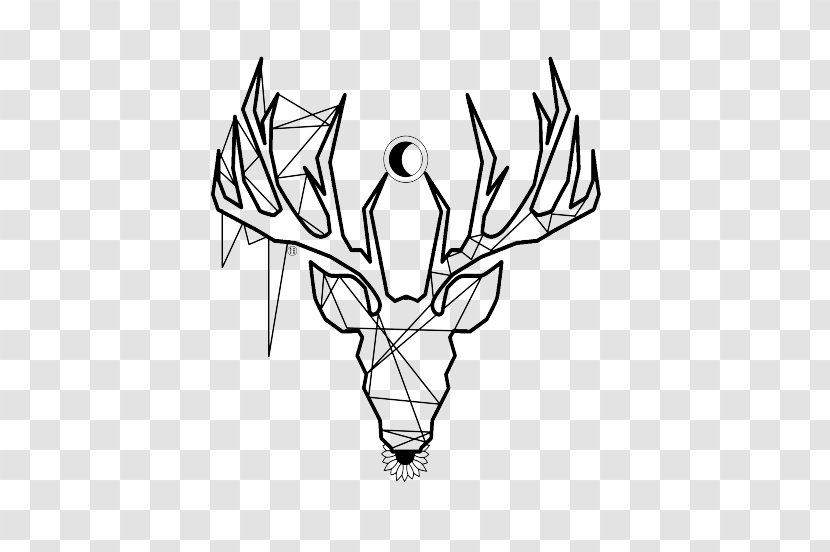 Drawing Antler Line Art White Clip - Black - Deer Tattoo Transparent PNG