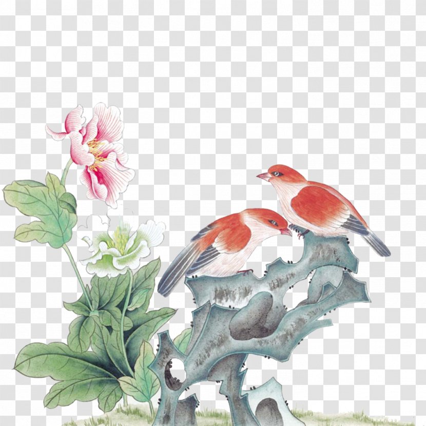 Bird Ink Wash Painting Chinese Gongbi - Blue - Birds And Flowers Transparent PNG