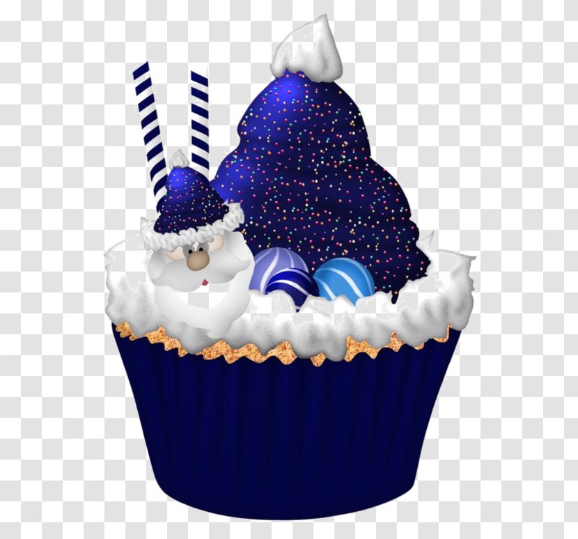 Cupcake Christmas Cake Birthday Clip Art - Blue Santa Claus Transparent PNG