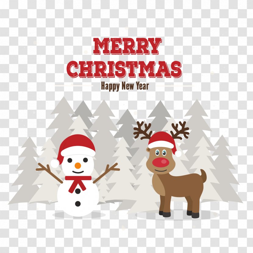 Reindeer Christmas Card Santa Claus - Deer - Snowman And Rudolph Vector Transparent PNG