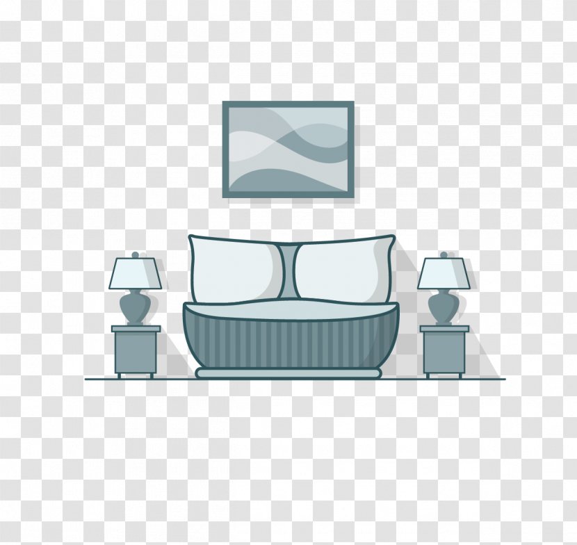 Bedroom Cartoon Drawing - Bathroom Accessory - Hand-drawn With A Large Bed Bedside Table Lamp Transparent PNG